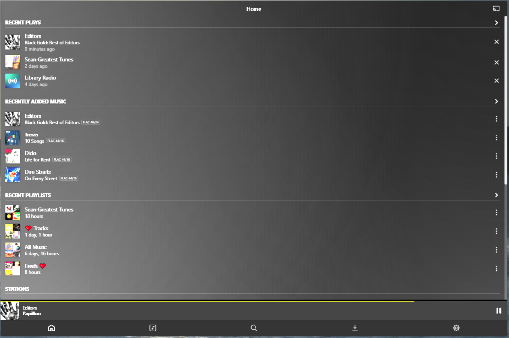 Top section of Plex Amp home screen