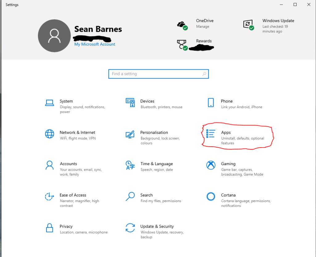 How to select the Apps sub section within the settings app.