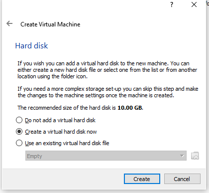 Virtual Box. Selecting the type of Virtual Drive for the Virtual Machine