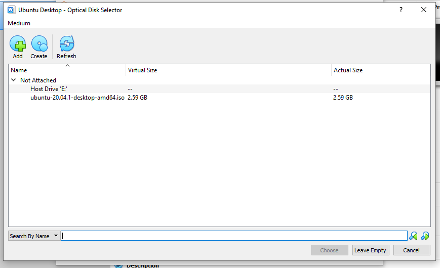 VirtualBox. Destination of the ISO file selected