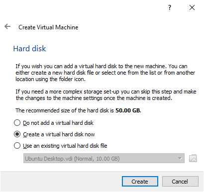 Creating the Virtual Hard drive for the Virtual Machine