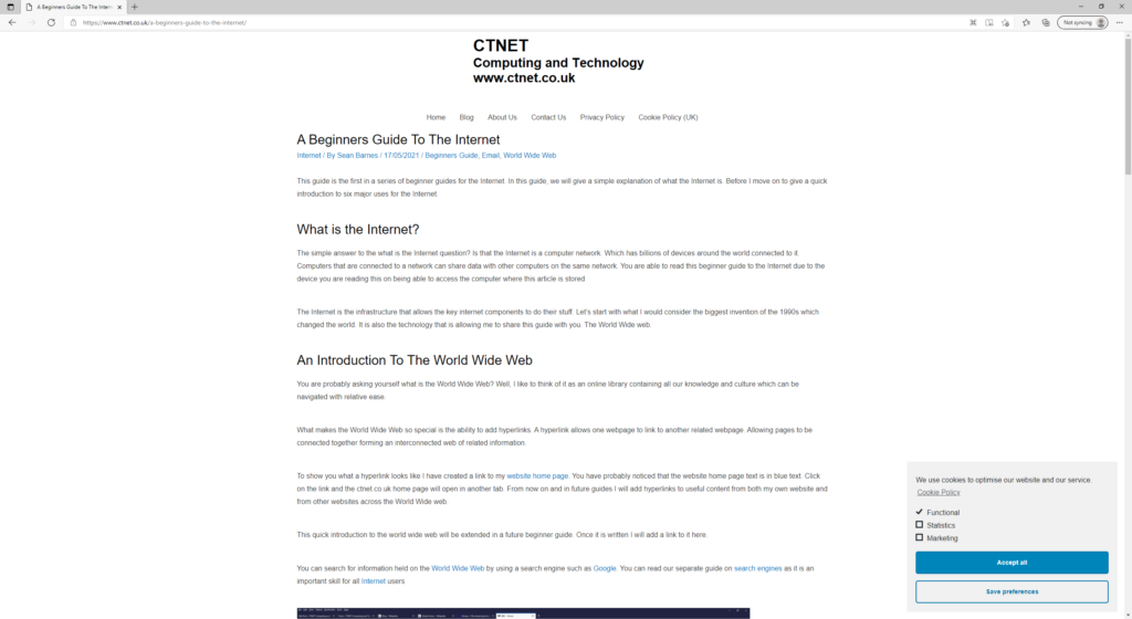 An example web page taken from www.ctnet.co.uk