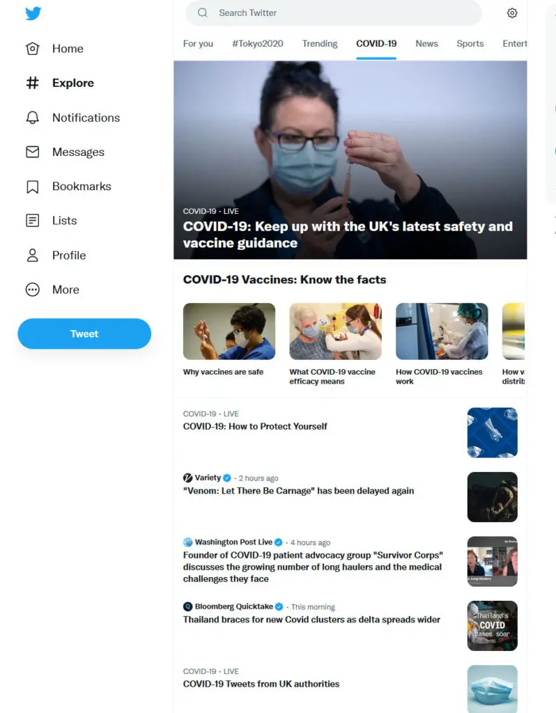 The twitter explorer tab