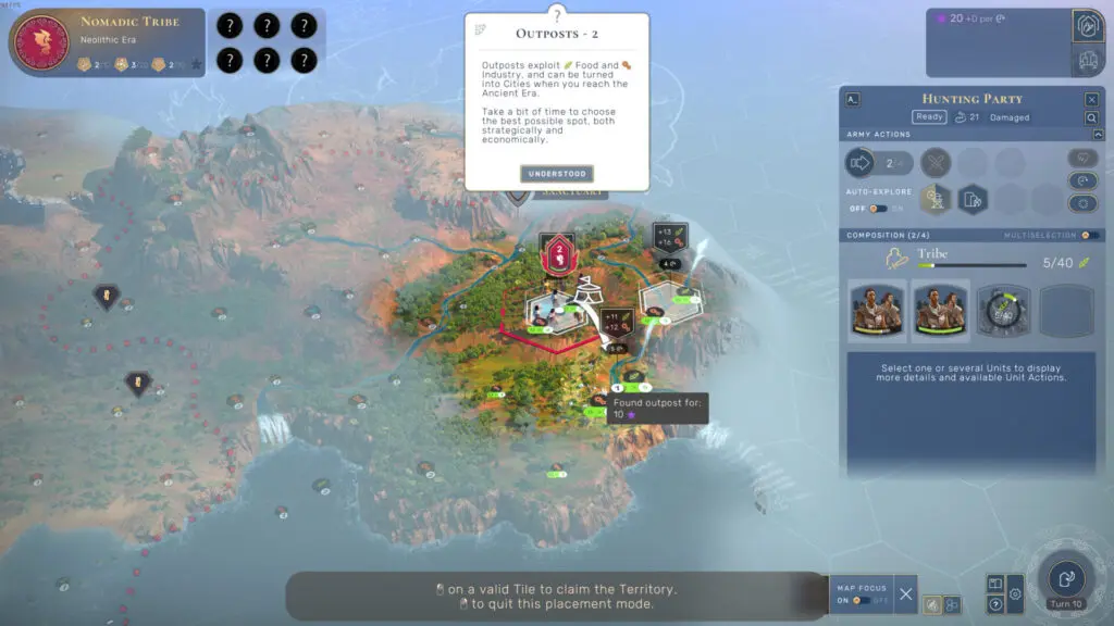 Selecting the location of my first outpost while playing Kumankind