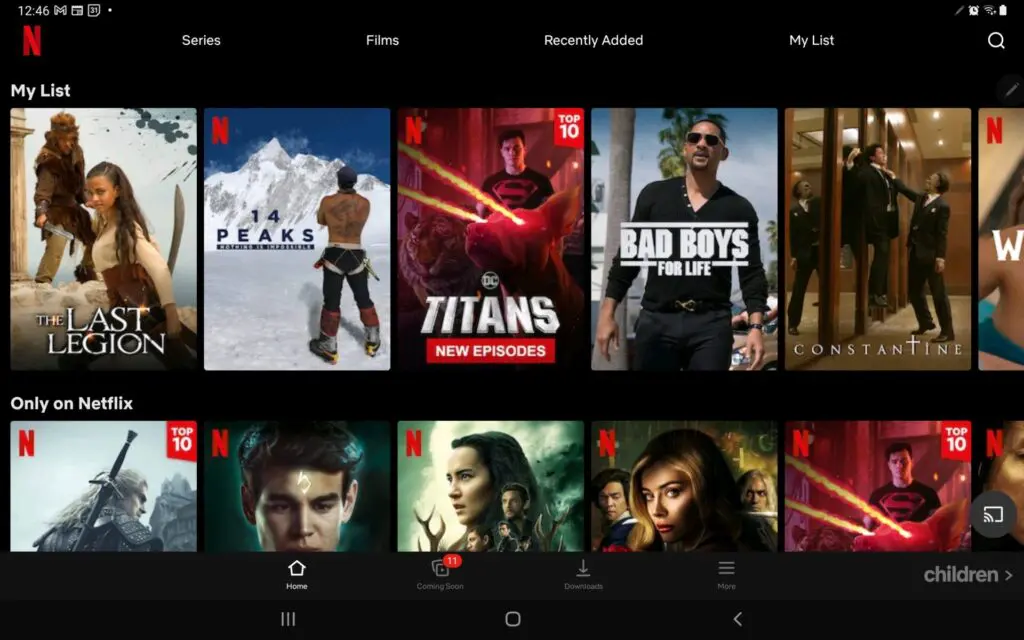 Netflix app running on Android.