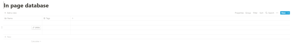 Notion default in page database