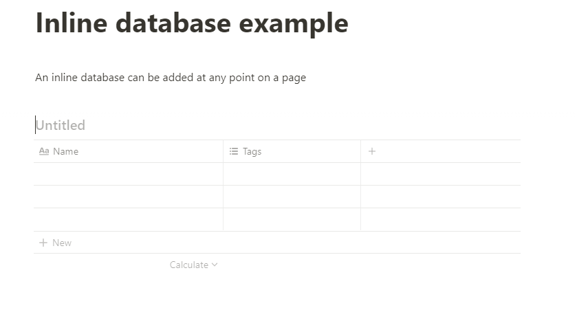 Notion inline database default