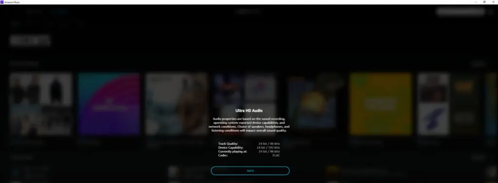 Amazon music quality information.