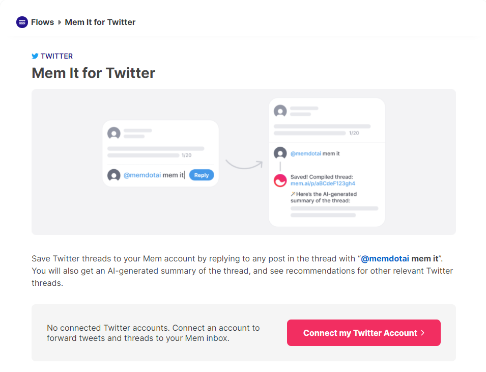 Instructions for setting up mem it for Twitter