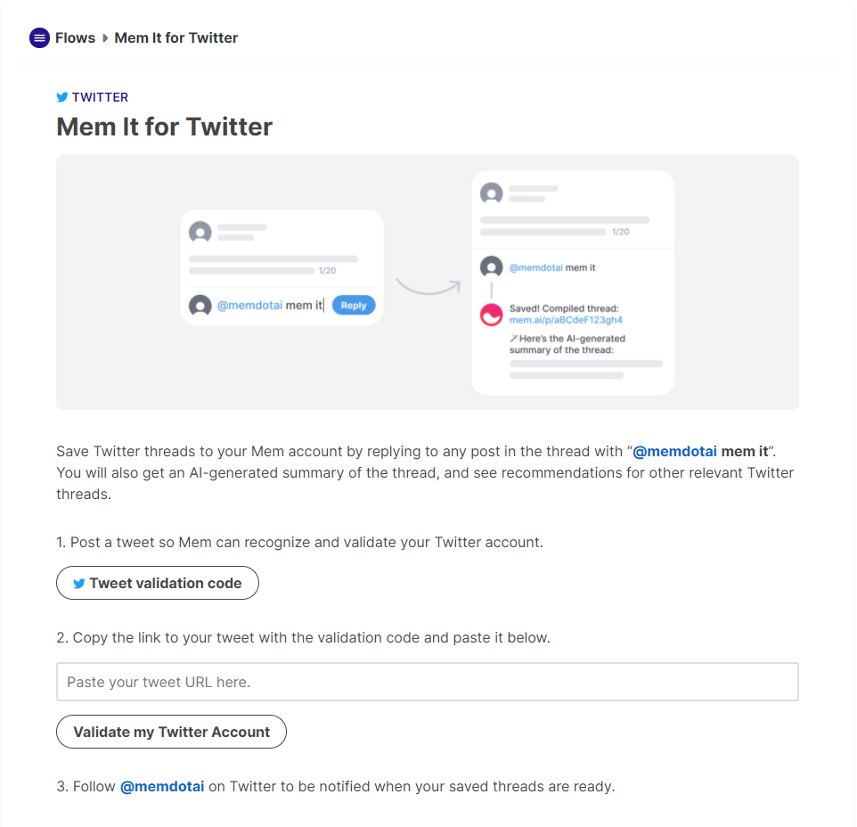 The setting up mem for Twitter screen.