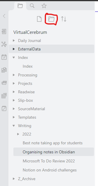 Obsidian create a new folder icon