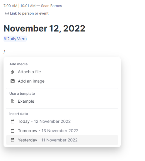 Accessing the Mem in note menu
