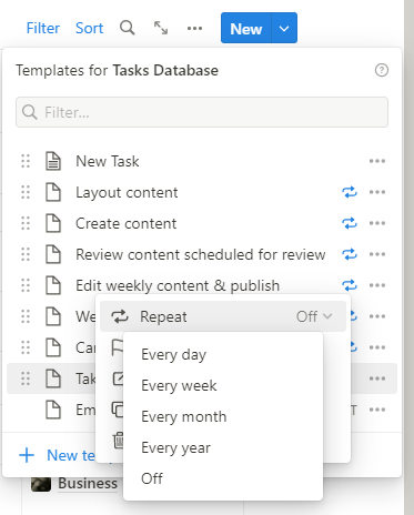 Selecting how often a new item should be created on a Notion database based on the selected template
