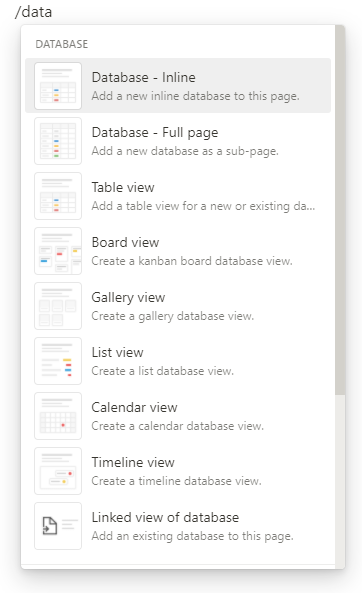 Selecting a linked view of database item from in the Notion in note menu system.