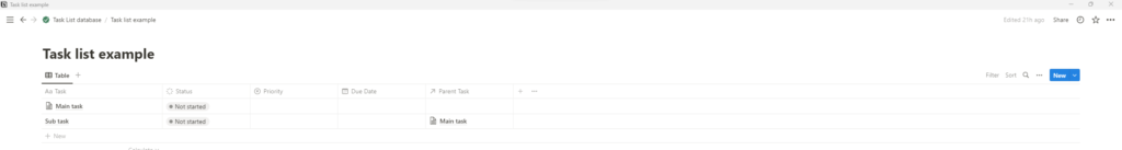 Example Notion task list