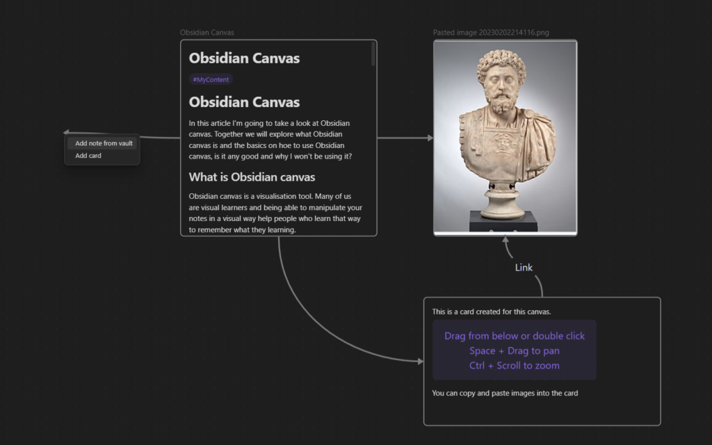 Add a new item to the Obsidian canvas via a link.