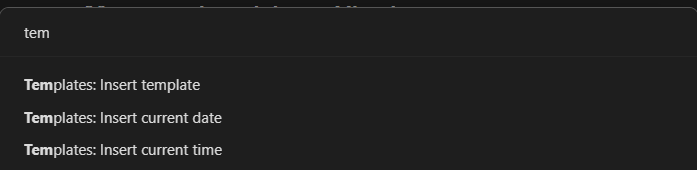 Inserting a template from the Obsidian command pallete