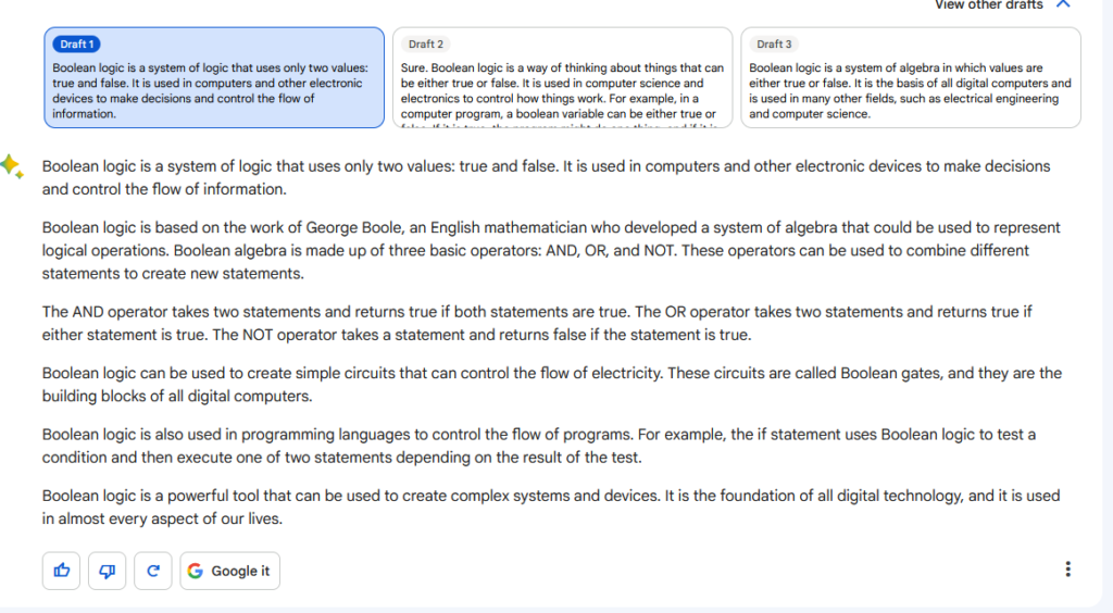 Google Bard answering a query