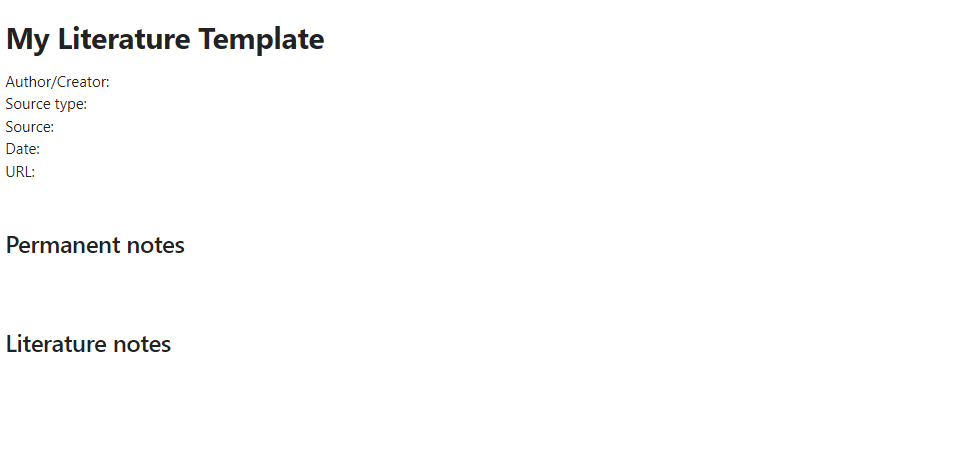 My Literature template in Obsidian
