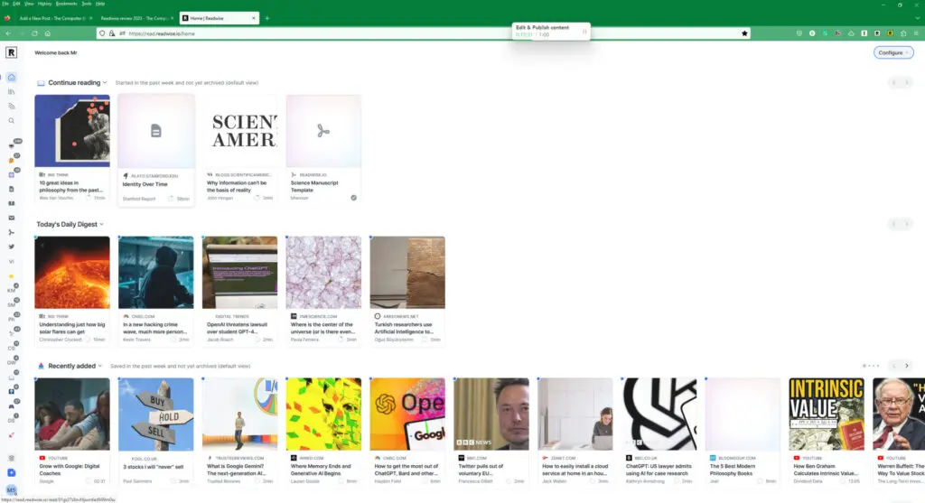 The reader home page