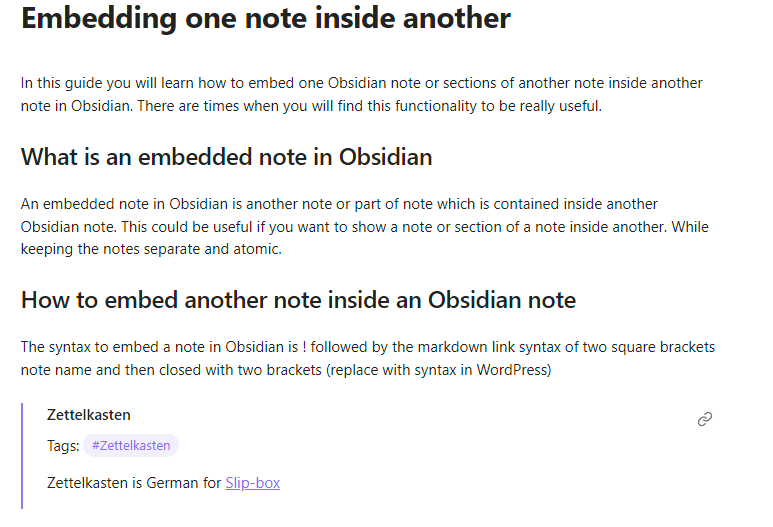 Obsidian note embedded within another Obsidian note