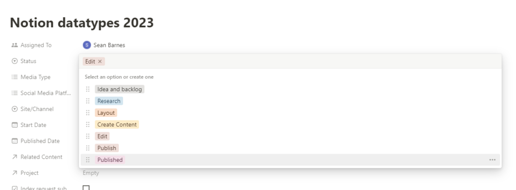 Notion select Datatype in use