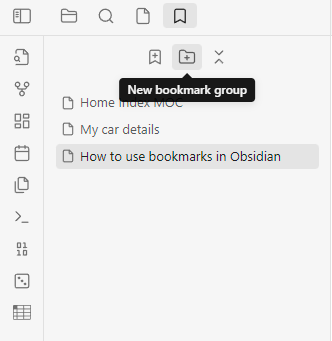 Image showing the icon for creating a new bookmark group