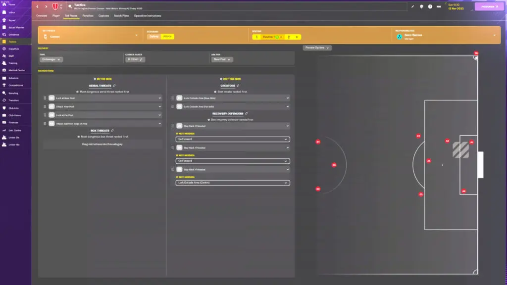 Football Manager 24 tatic setting screen