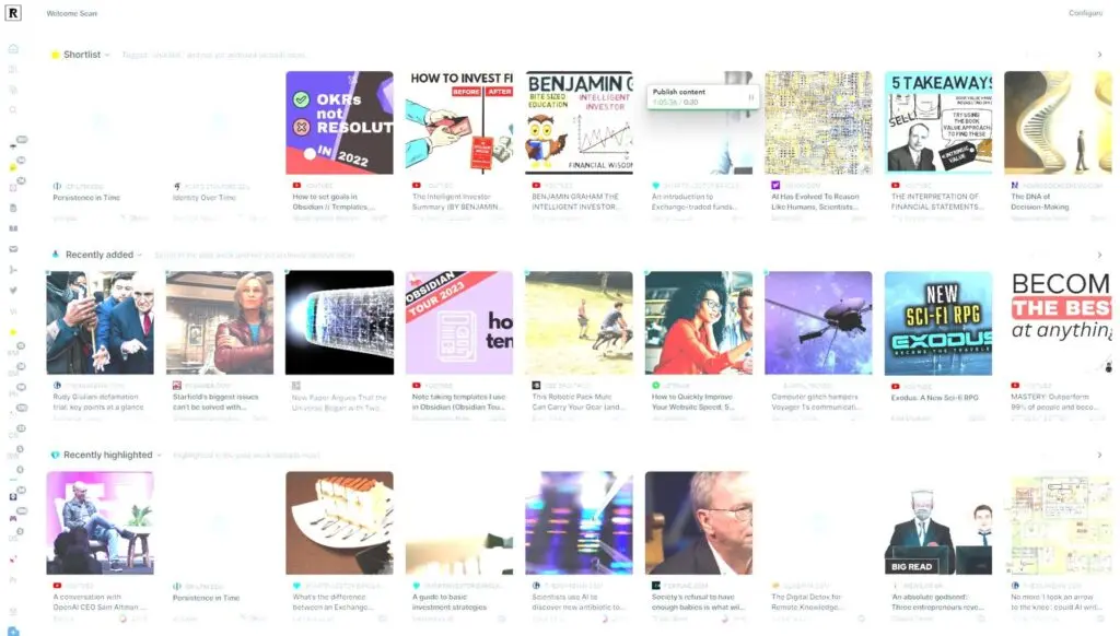 Reader home page with shortlist