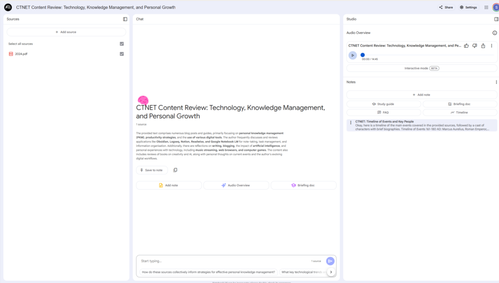 Image showing the PDF I exported from Obsidian inside Google Notebook LM.