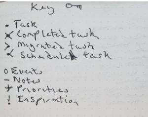 A photo of a bullet journal key taken from one of my journals