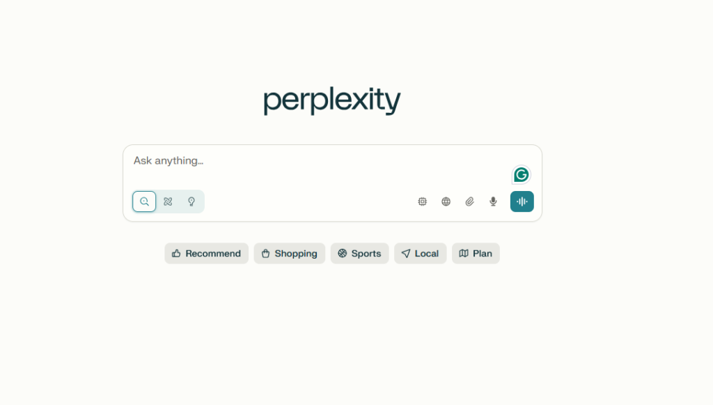 A screenshot of the perplexity homepage.