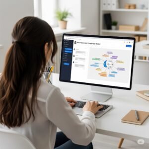 An AI generated image showing someone having a brainstorming session with a Large Language Model.