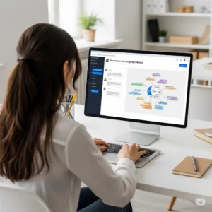 An AI generated image showing someone having a brainstorming session with a Large Language Model.