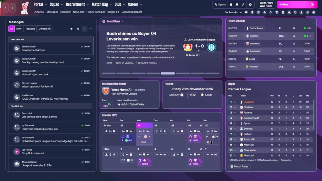 Screenshot of the new user interface in Football Manager 2026