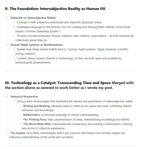 A screenshot showing my edit of the original AI generated layout to mirror the reality of what had happened during the writing of the post.