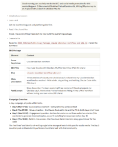 An image of the response Claude code running in the Claude windows app provided when I requested its assistance with promoting this post.
