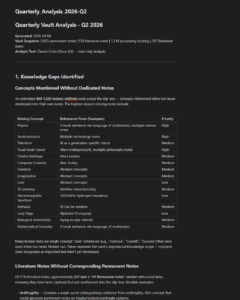 Screen hot of the start of the first quarterly analysis report created for my Obsidian vault