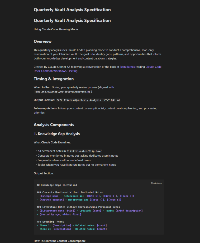 A screenshot of the first section of my Quarterly Vault Analysis Specification.